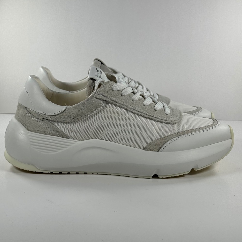 Stuart Weitzman Goldie Lace-Up Sneakers White Suede Meshβ Leather 10B SI015